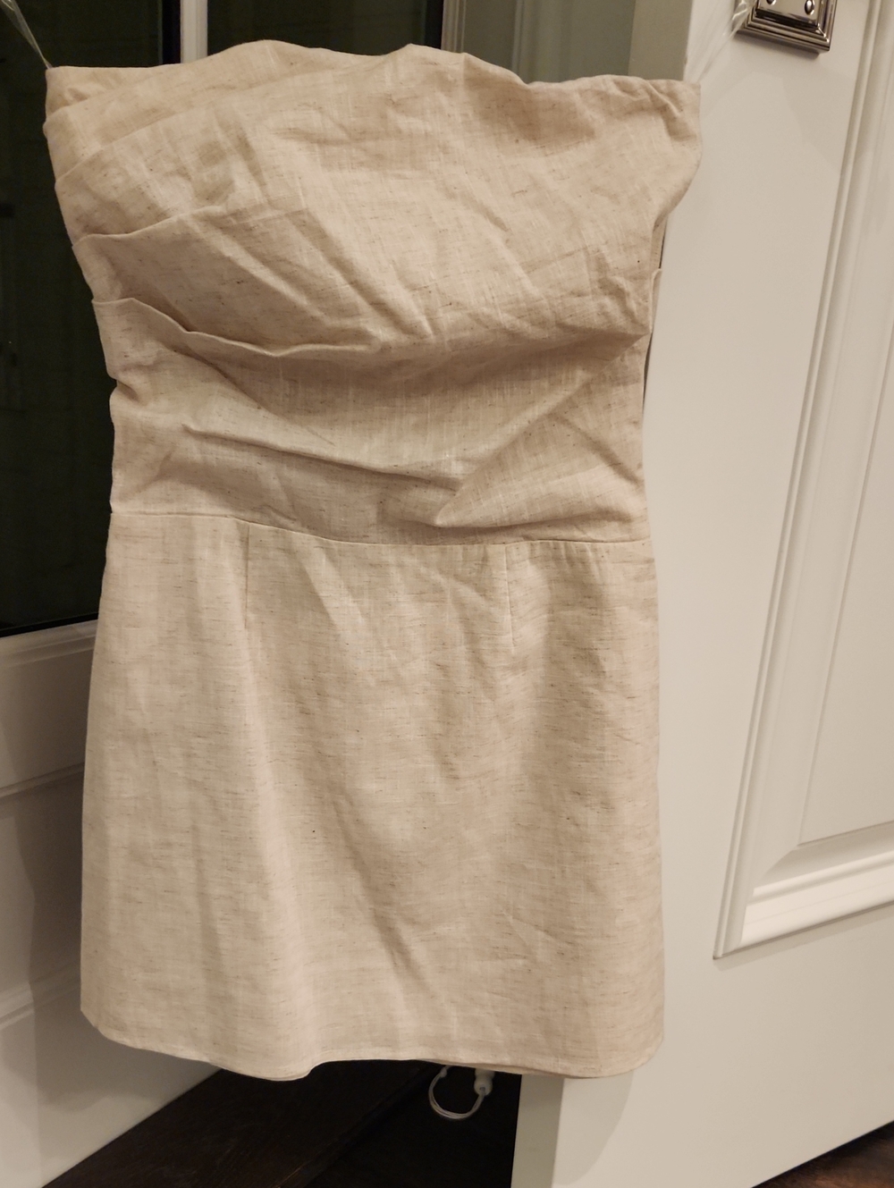 SNDYS Strapless Cream Linen Tube Dress